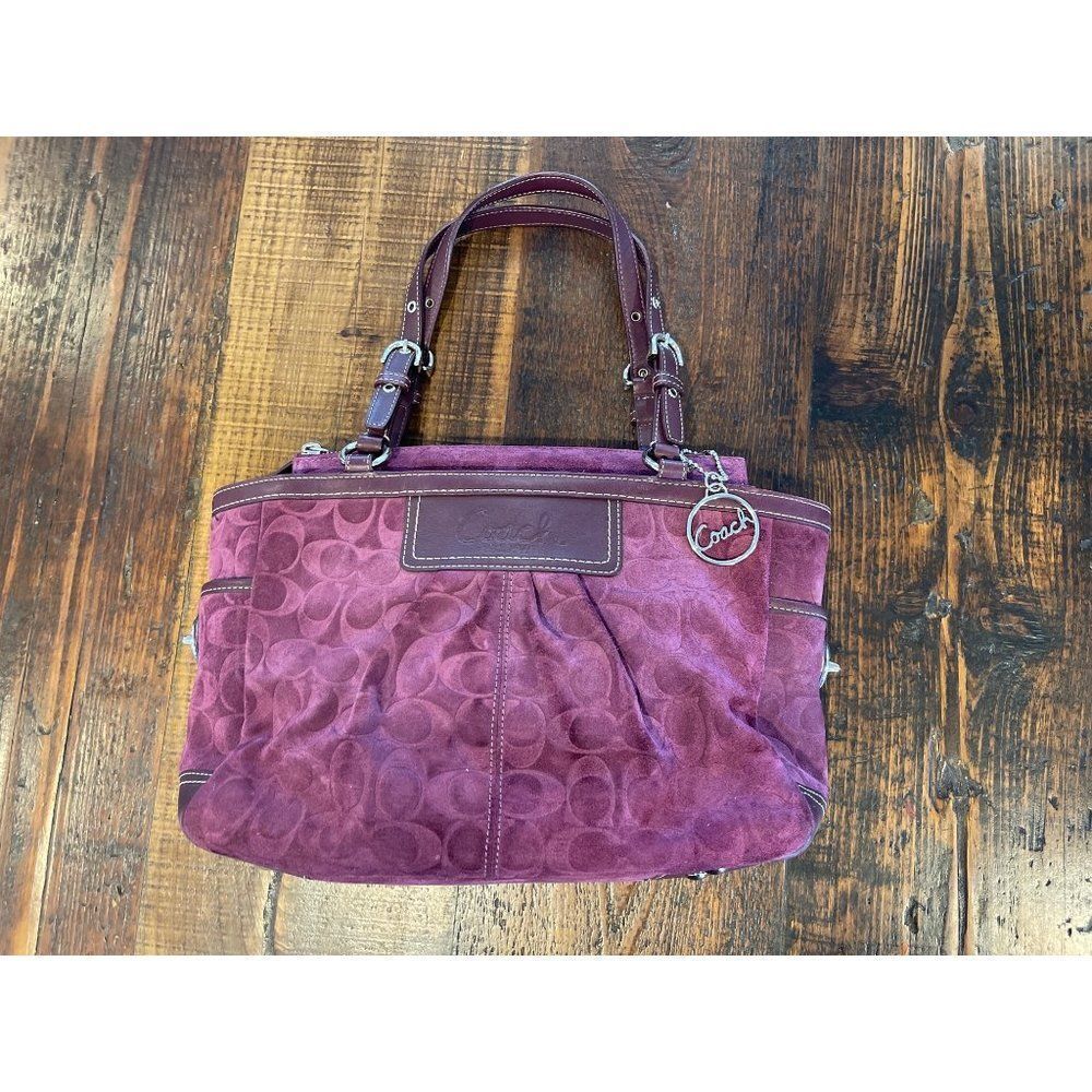 Authentic COACH Purple Suede Leather Logo Satchel Purse Handbag F14000